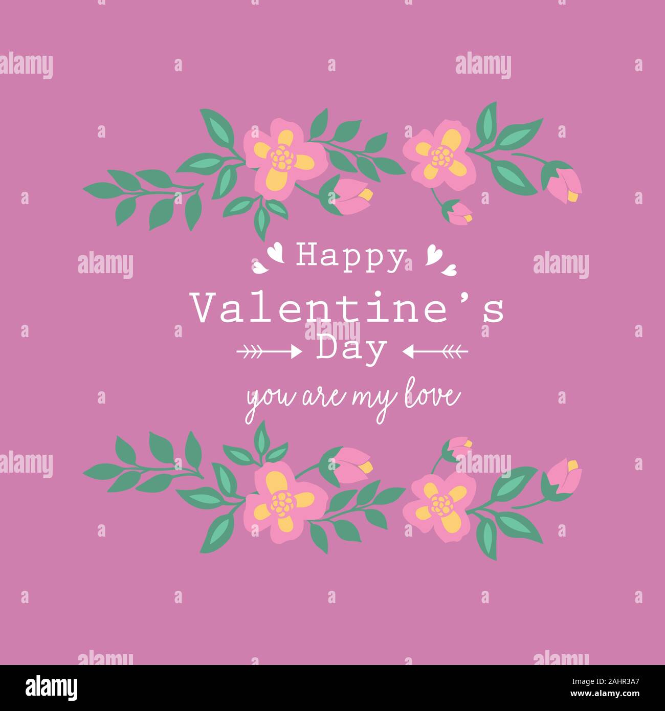 Happy valentine invitation card template design, with seamless leaf and ...