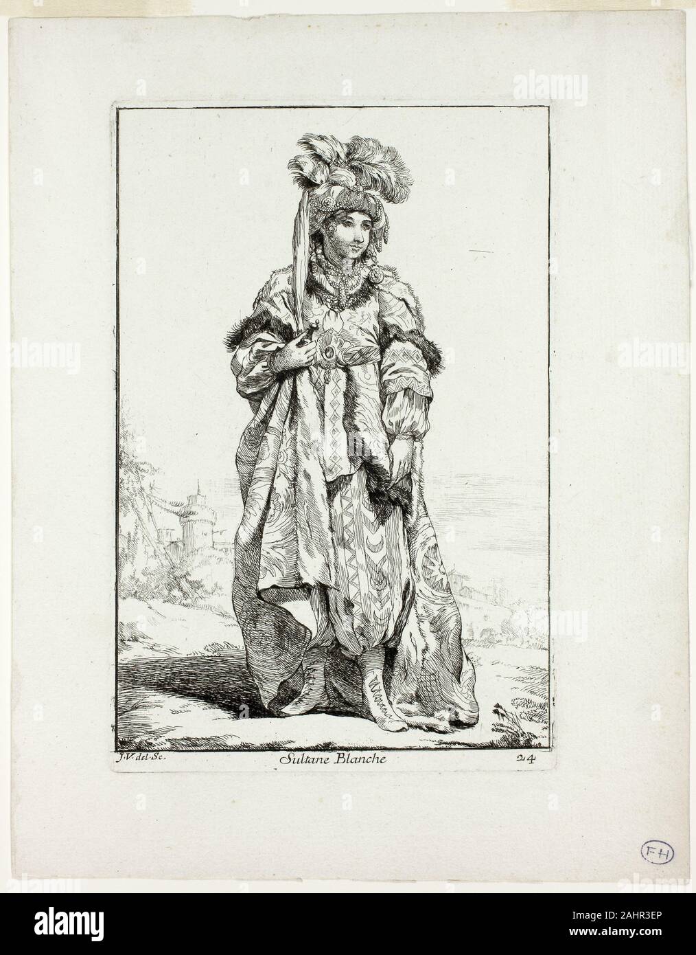 Joseph Marie Vien, I. Sultane Blanche, plate 24 from Caravanne du Sultan à la Mecque. 1748. France. Etching on ivory laid paper Stock Photo