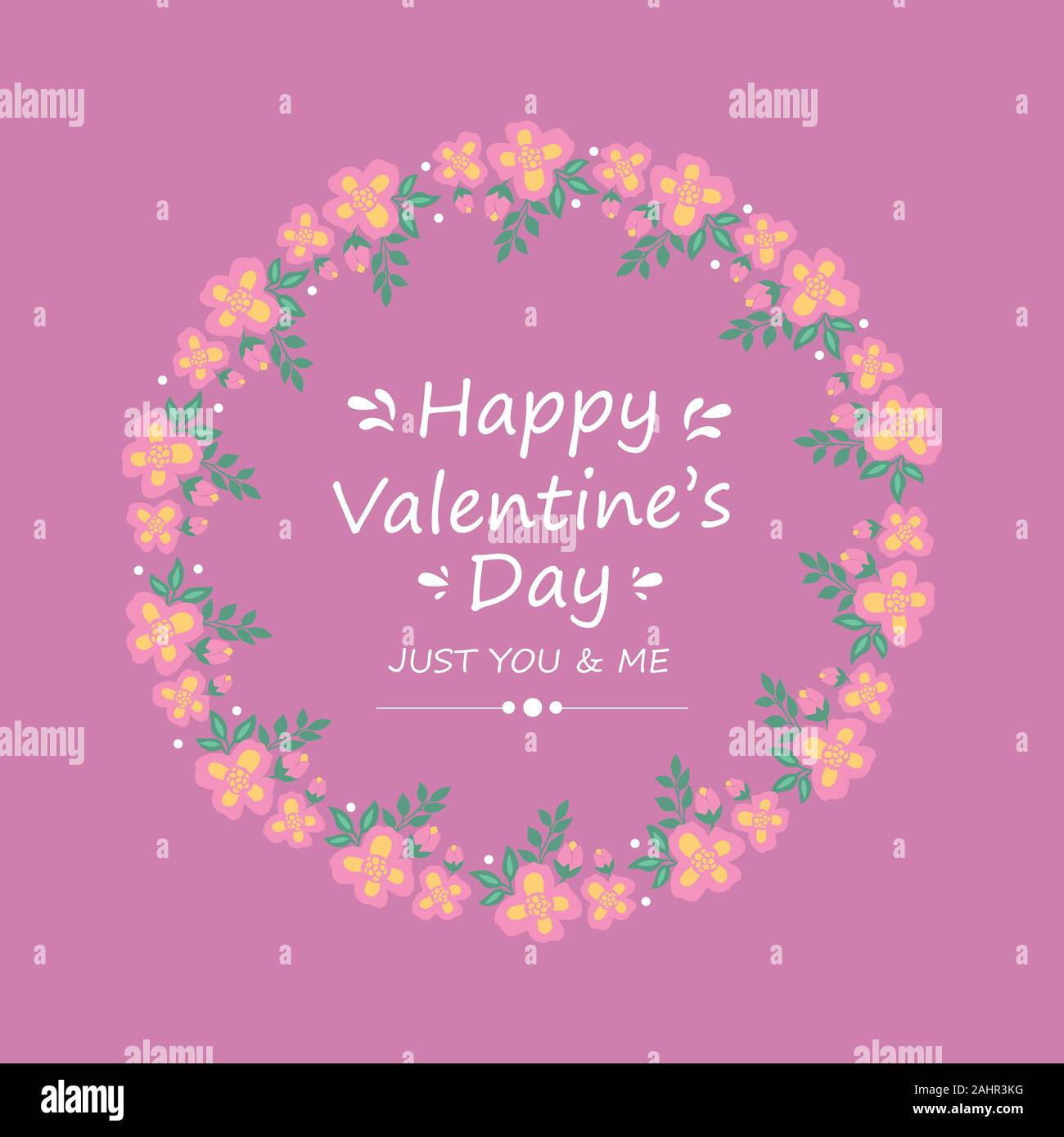 Romantic design of pink and yellow floral frame, for happy valentine ...