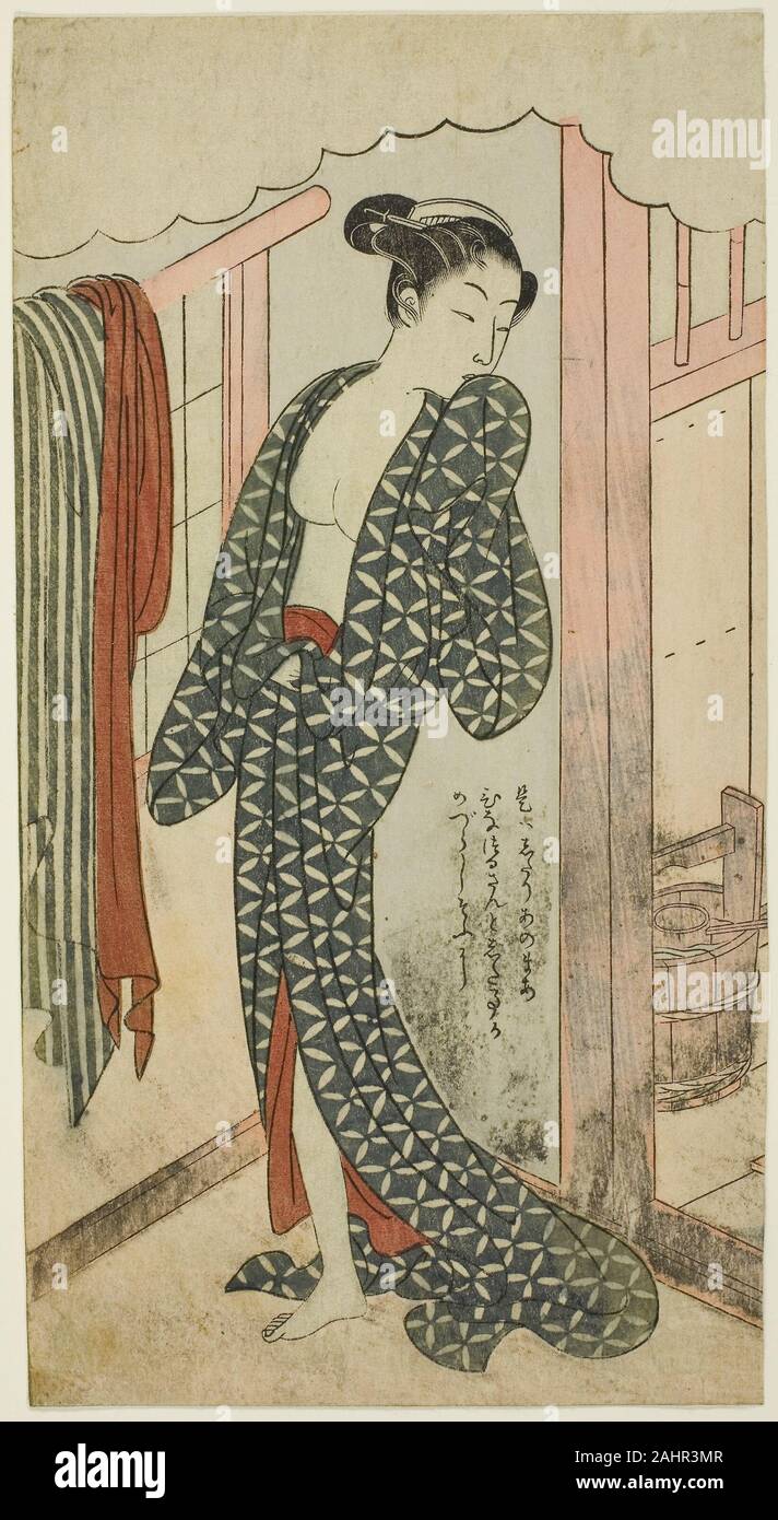Suzuki Harunobu. Woman in a Bathhouse. 1764–1770. Japan. Color woodblock print; cut from chuban sheet Stock Photo