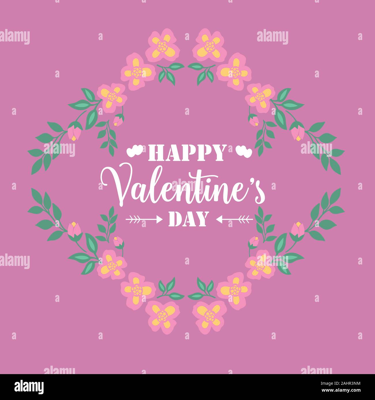 Romantic design of pink and yellow floral frame, for happy valentine ...
