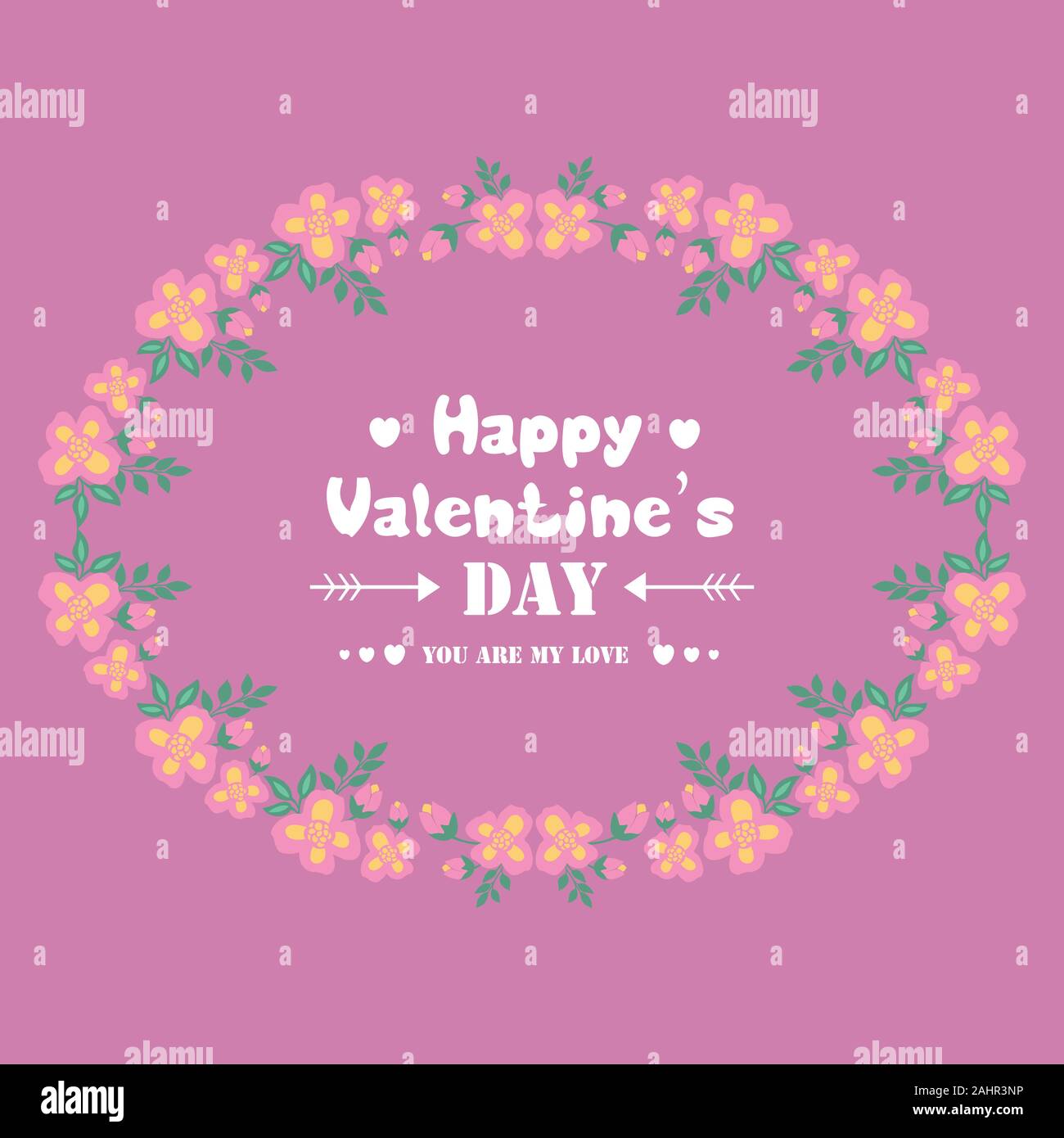 Romantic design of pink and yellow floral frame, for happy valentine ...