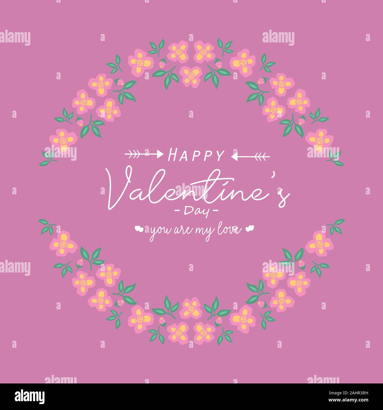 Romantic design of pink and yellow floral frame, for happy valentine ...