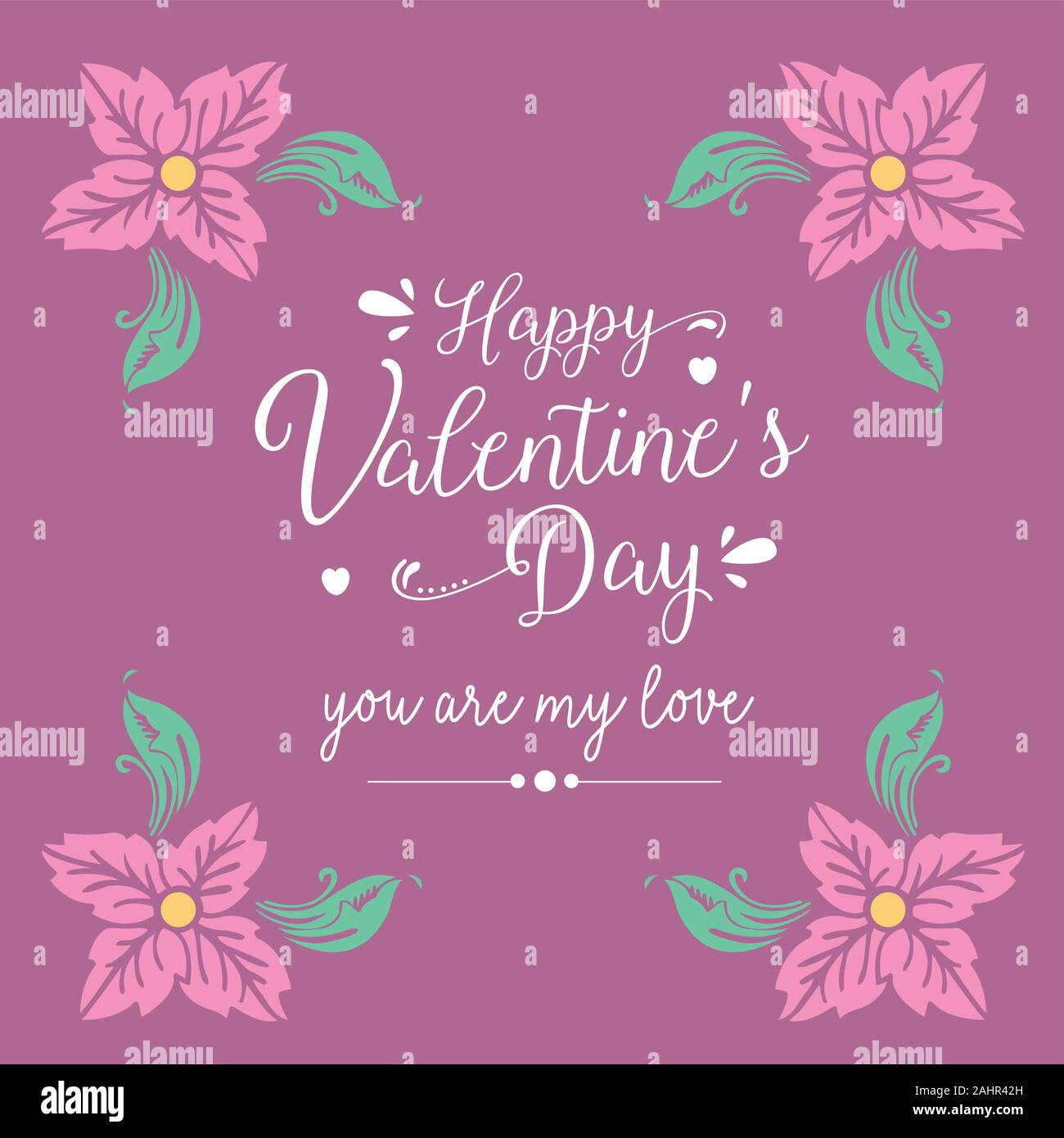 Happy valentine greeting card design, with seamless pink wreath frame ...
