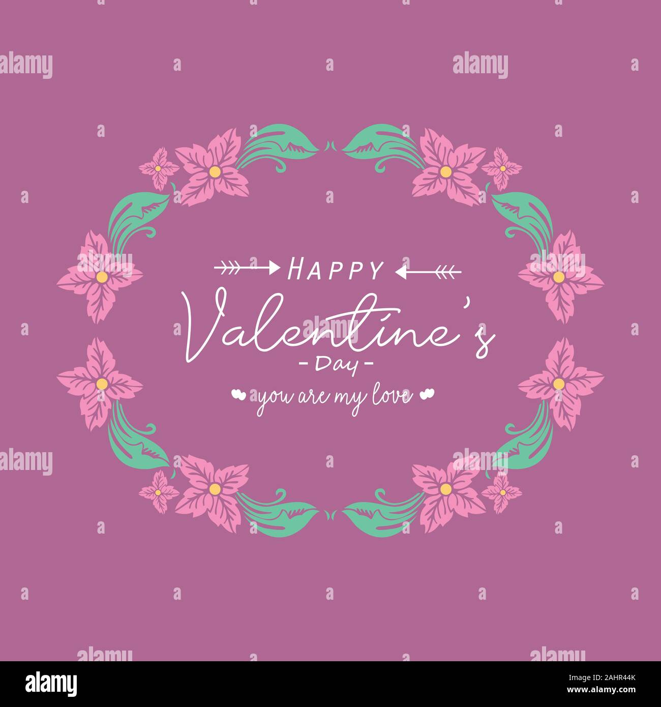 Happy valentine greeting card design, with seamless pink wreath frame ...