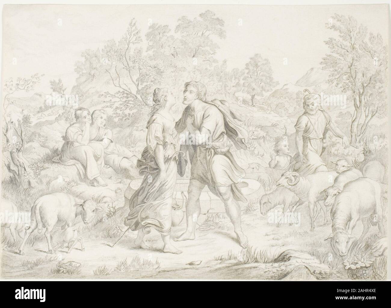 August Richter. Jacob and Rachel. 1832. Germany. Graphite with stumping