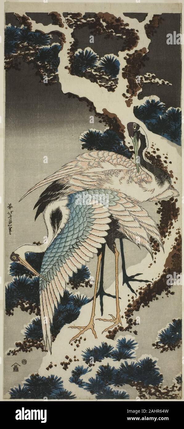 Hokusai. Cranes on Snow-covered Pine by the Japanese artist