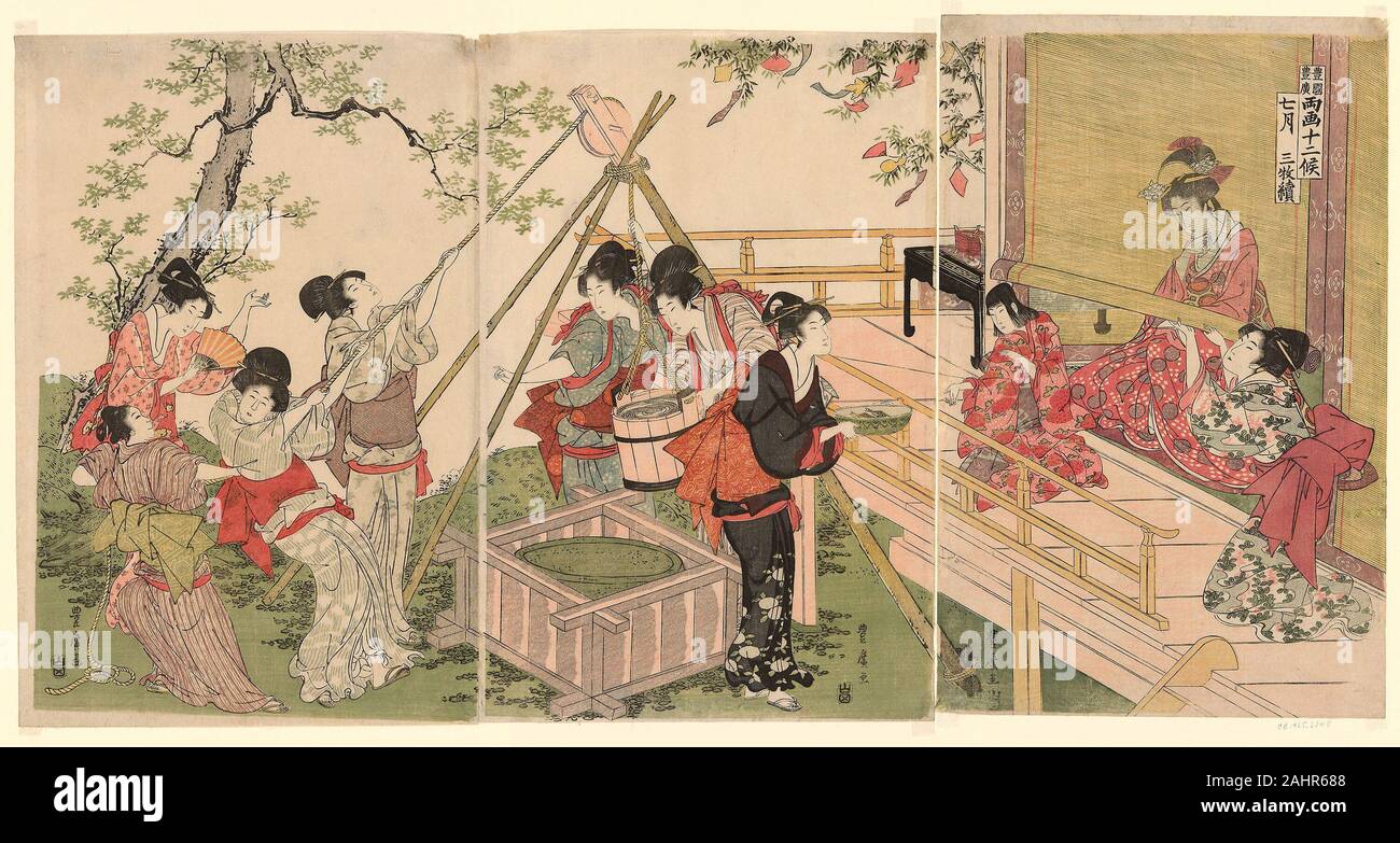 Utagawa Toyohiro. The Seventh Month, from the series The Twelve Months by Two Artists (Ryoga juni ko). 1773–1828. Japan. Color woodblock prints; oban triptych Stock Photo