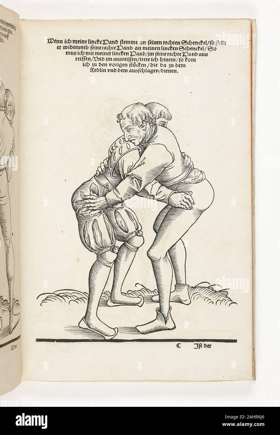 Lucas Cranach, II. The Art of Wrestling Eighty-Five Pieces (Ringer Kunst Fünff und Achtzig Stücke). 1539. Germany. Book with woodcuts and letterpress in black on cream laid paper Stock Photo