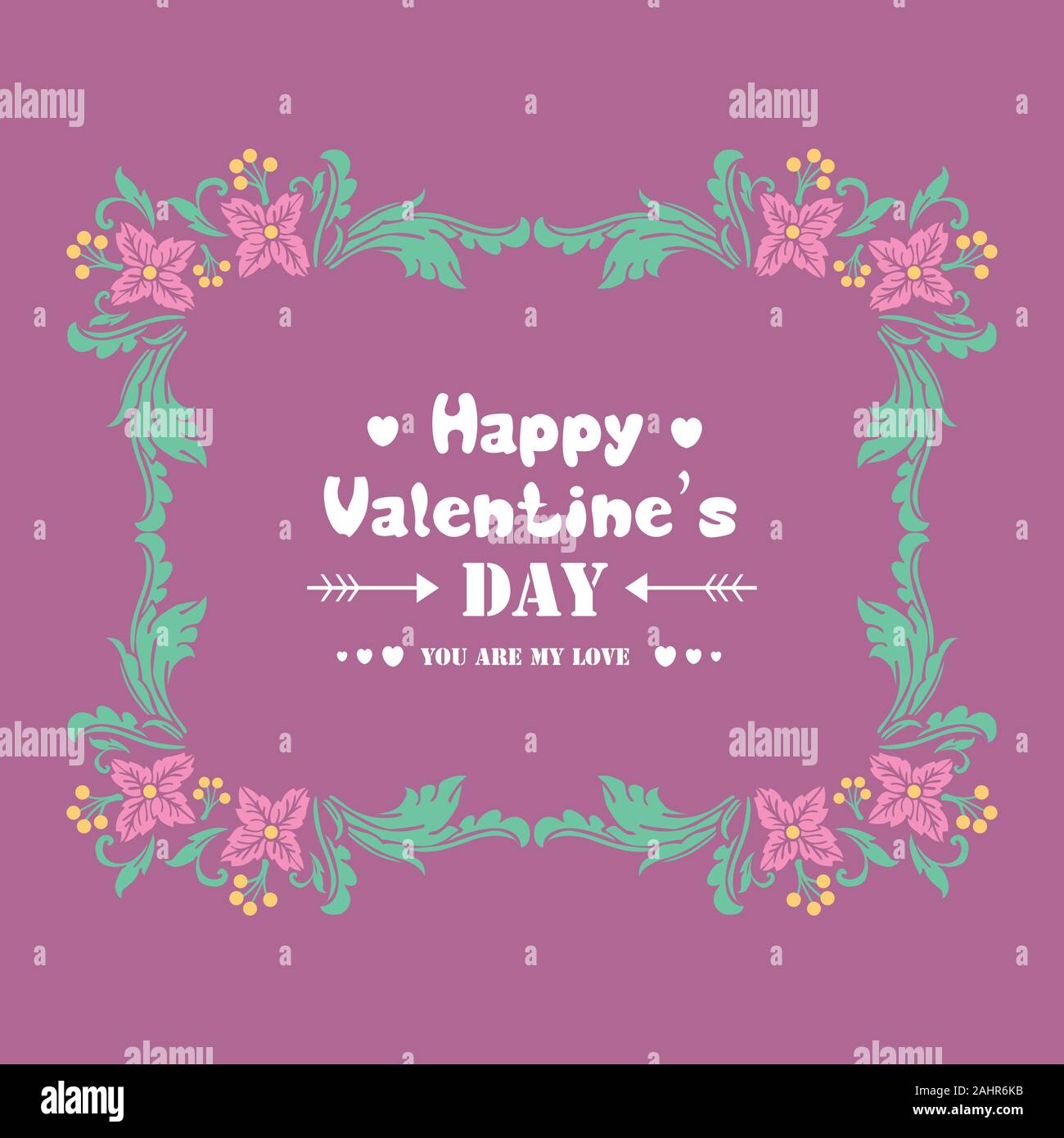 Elegant leaf and flower frame design, for happy valentine greeting card ...