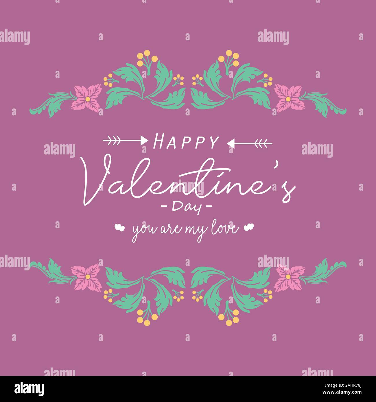 Modern happy valentine greeting card design, with elegant leaf and pink ...