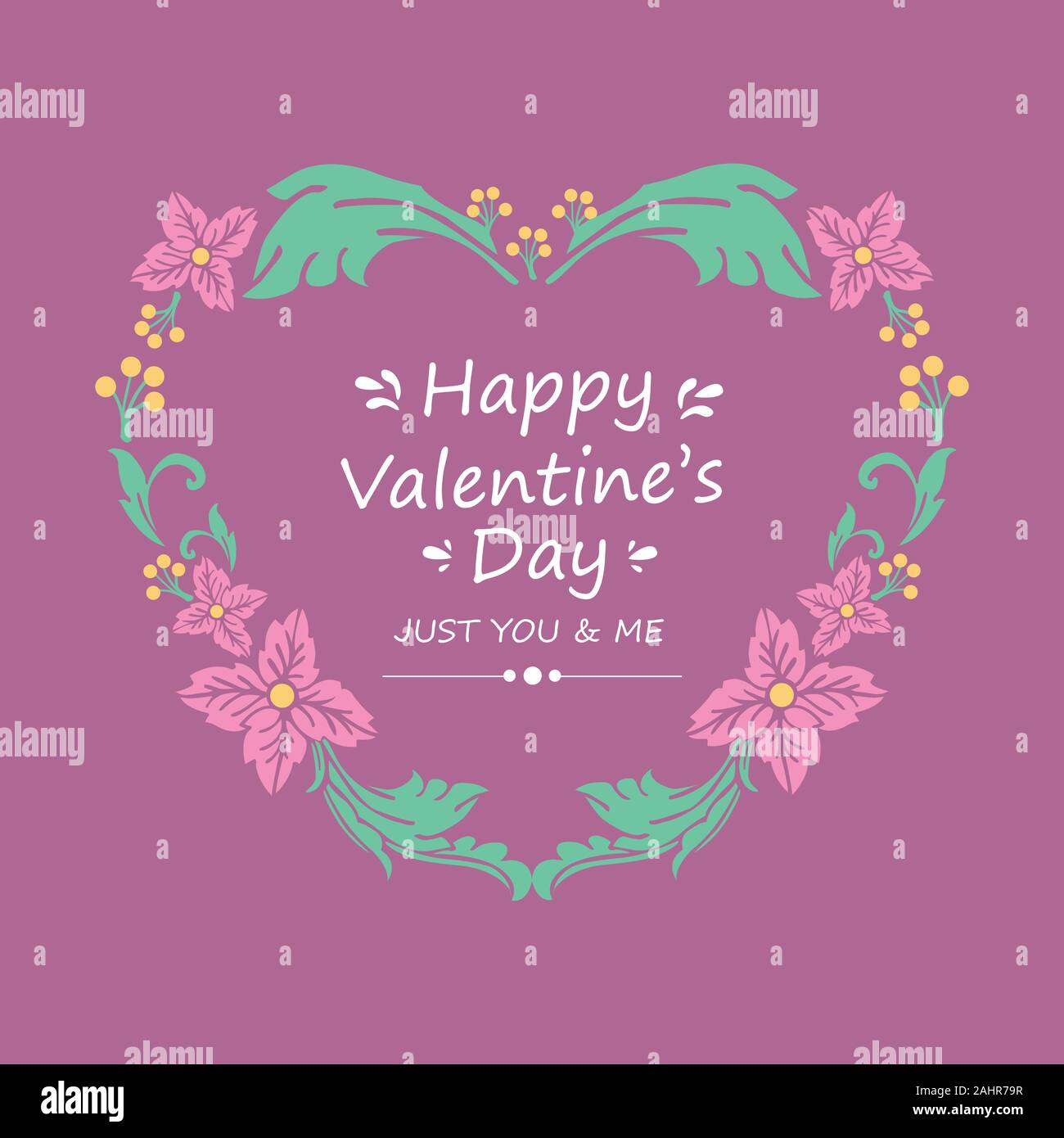 Modern happy valentine greeting card design, with elegant leaf and pink ...