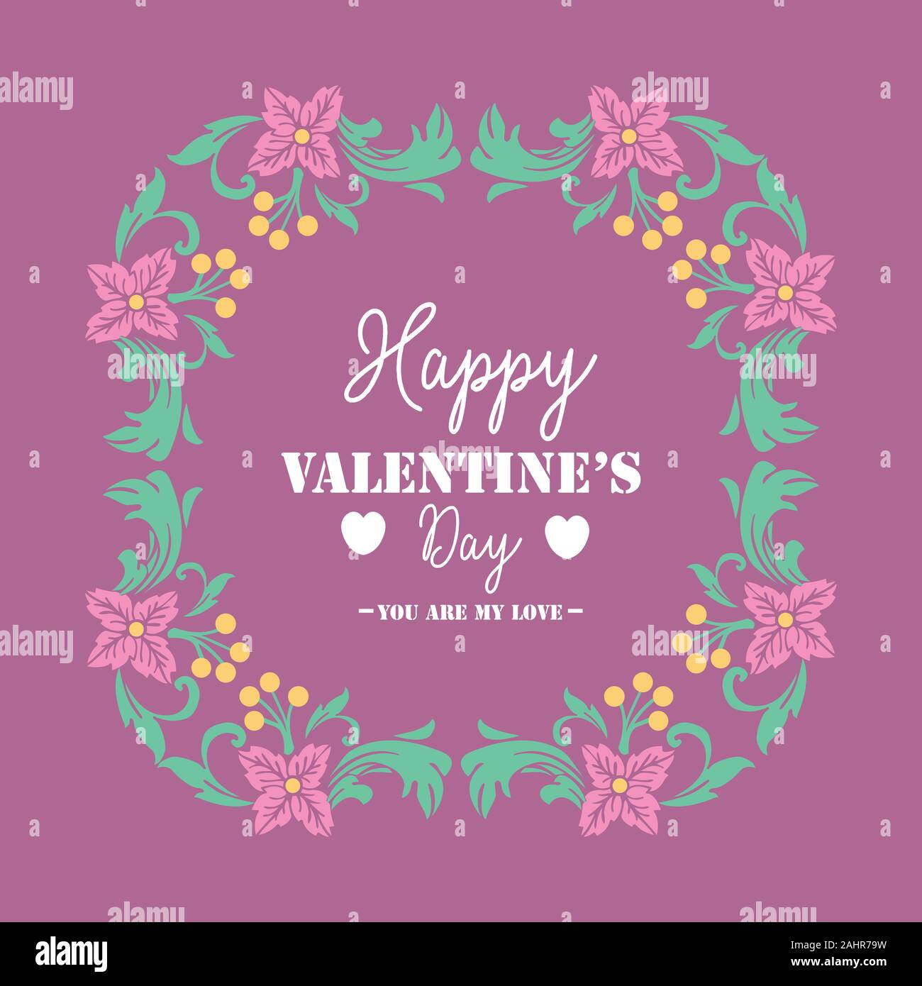 Modern happy valentine greeting card design, with elegant leaf and pink ...