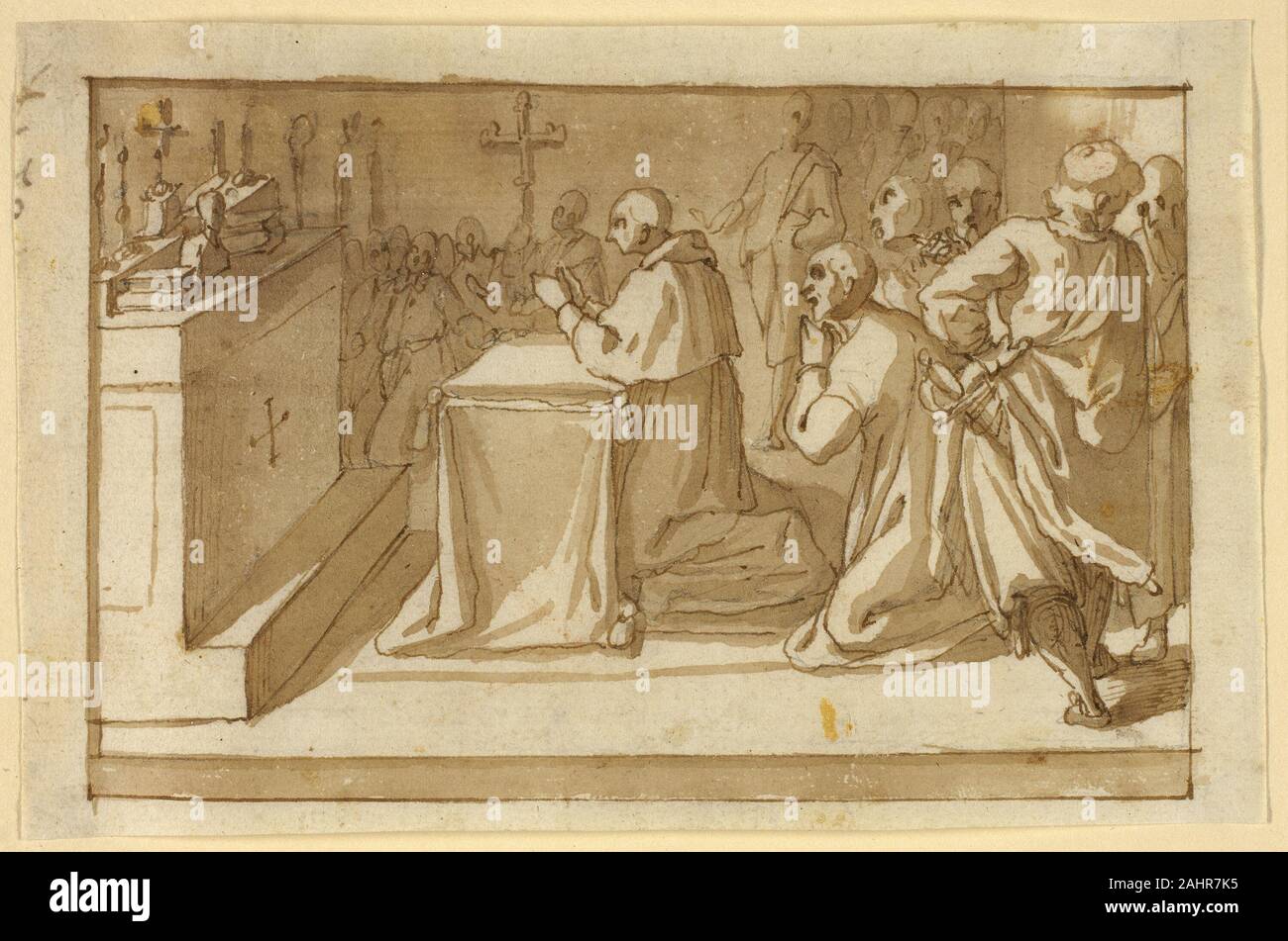 Cesare Nebbia. Saint Charles Borromeo Venerating the Relics. 1600–1609. Italy. Pen and brown ink, with brush and brown wash, over graphite, on cream laid paper Louise Smith Bross, who died in 1996 at the age of 57, was a longtime member of the Woman’s Board of the Art Institute and one of the founders of both the Auxiliary Board and the Old Masters Society. In 1994 she received her doctorate from the University of Chicago with a dissertation, “The Church of Santo Spirito in Sassia A Study in the Development of Art, Architecture, and Patronage in Counter-Reformation Rome.” The eight drawings th Stock Photo