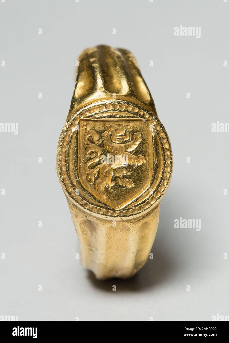 Signet Ring with a Rampant Lion. 1475–1500. Bruges. Gold Stock Photo