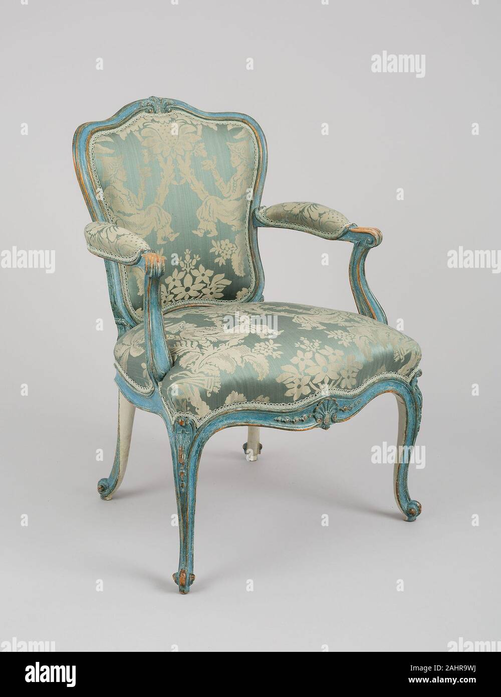 Thomas Chippendale, I. Armchair. 1768. England. Painted oak, modern upholstery Stock Photo