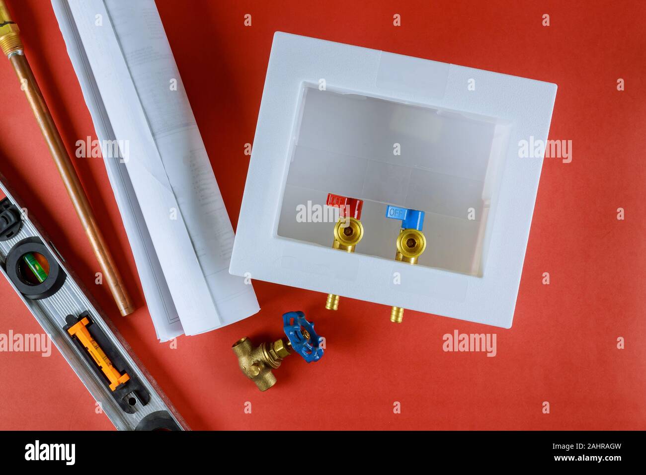 Washing laundry machine outlet box plumbing accessory with center drain