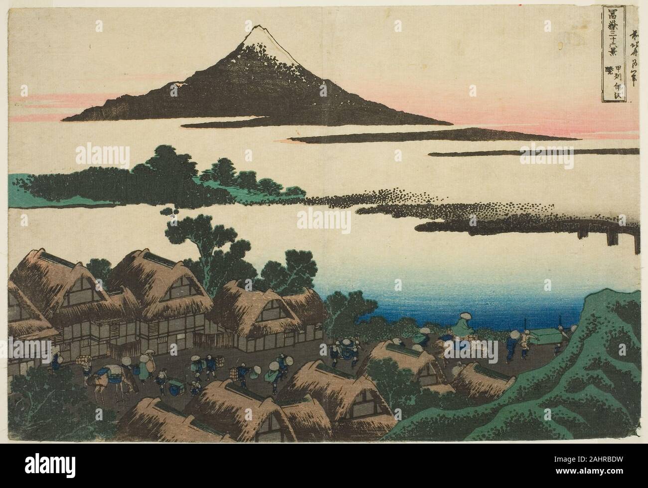 Katsushika Hokusai. Dawn at Isawa in Kai Province (Koshu Isawa no akatsuki), from the series Thirty-six Views of Mount Fuji (Fugaku sanjurokkei). 1825–1838. Japan. Color woodblock print; oban Stock Photo