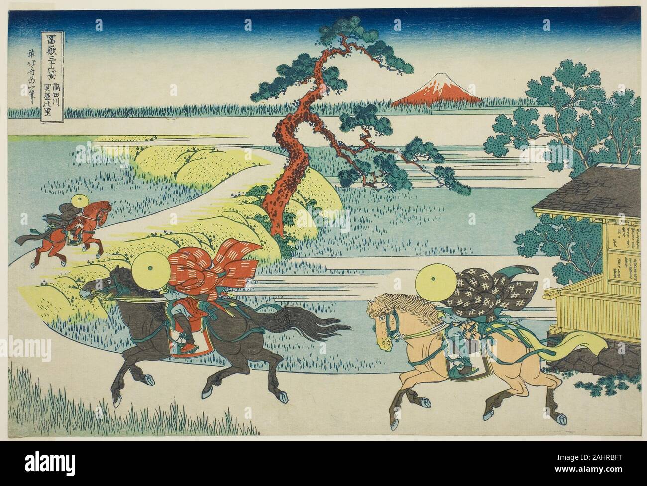 Katsushika Hokusai. Sekiya Village on the Sumida River (Sumidagawa Sekiya no sato), from the series Thirty-six Views of Mount Fuji (Fugaku sanjurokkei). 1825–1838. Japan. Color woodblock print; oban Stock Photo