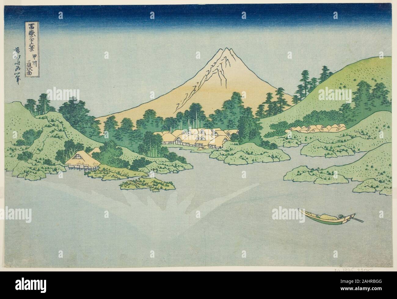 Katsushika Hokusai. The Surface of the Water at Misaka in Koshu Province (Koshu Misaka suimen), from the series Thirty-six Views of Mount Fuji (Fugaku sanjurokkei). 1825–1838. Japan. Color woodblock print; oban Stock Photo