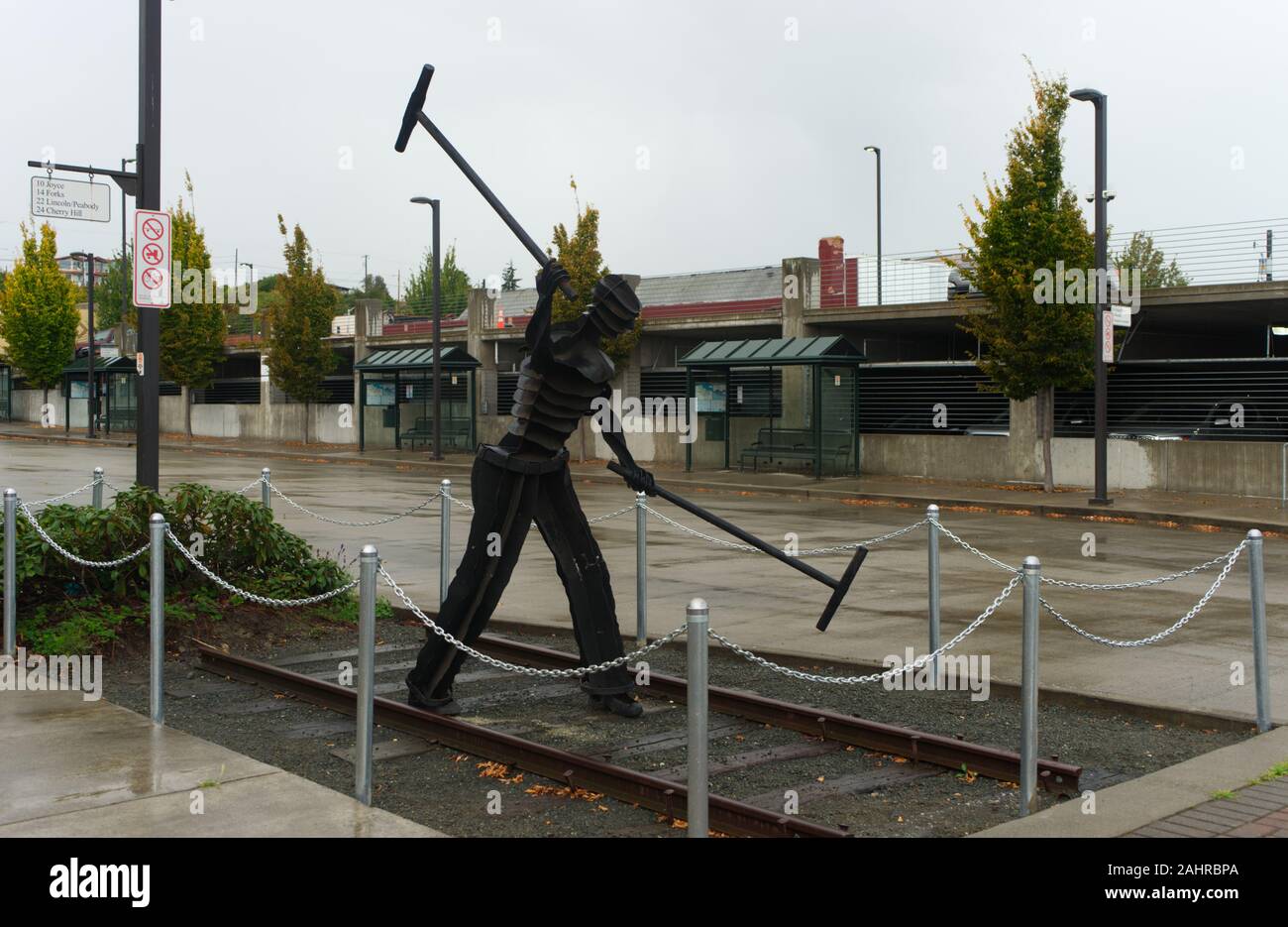 Port Angeles Public Art - The Gandy Dancer by Jim Mattern, Port Angeles, Washington State, USA Stock Photo