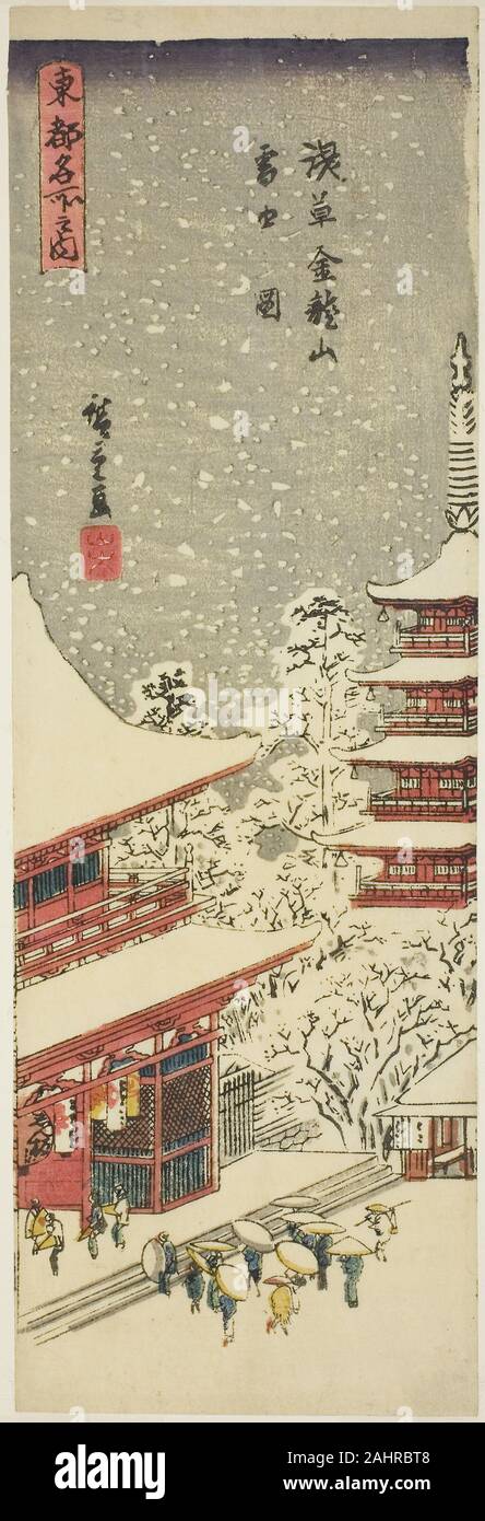 Utagawa Hiroshige. Kinryuzan Temple in Asakusa in Falling
