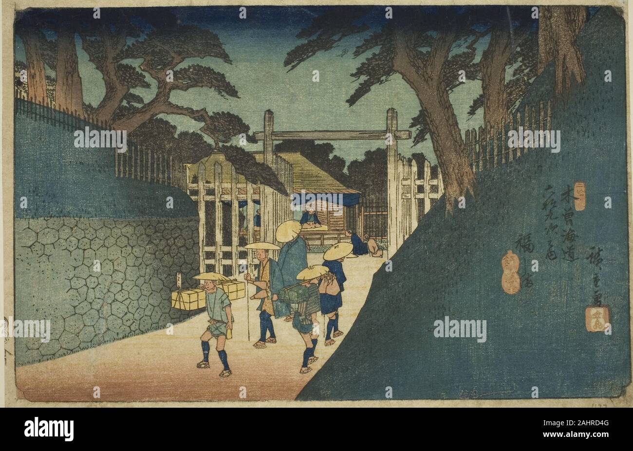 Utagawa Hiroshige. No. 38 Fukushima, from the series Sixty-nine Stations of the Kisokaido (Kisokaido rokujukyu tsugi no uchi). 1830–1843. Japan. Color woodblock print; oban Stock Photo