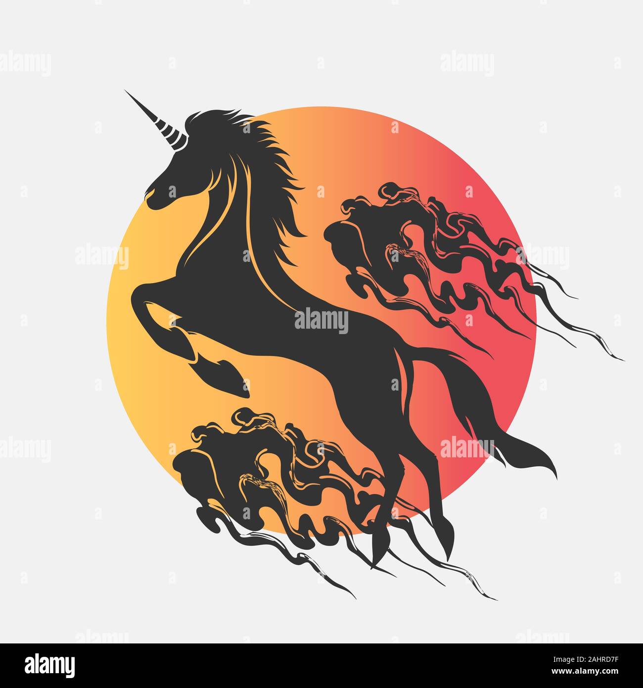 unicorn silhouette icon logo vector, horses tattoo. Stock Vector