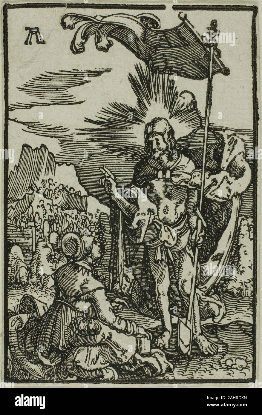 Albrecht Altdorfer. Christ Appears to the Magdalen, from The Fall and Redemption of Man. 1500–1538. Germany. Woodcut in black on ivory laid paper Albrecht Altdorfer, known as one of the Little Masters (in German, Kleinmeister) along with Georg Pencz and the brothers Barthel and Sebald Beham, excelled at creating prints on a minute scale, whether in intaglio or relief. This woodcuts is part of a series entitled The Fall and Redemption of Man contrasting the expulsion of Adam and Eve from paradise with Christ’s Passion narrative. Connoisseurs would have collected these diminutive prints as an en Stock Photo