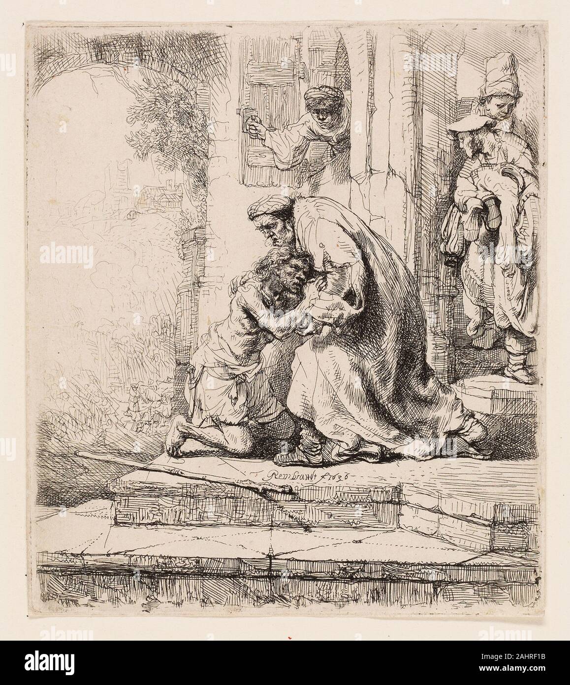 Rembrandt van Rijn. The Return of the Prodigal Son. 1636. Holland. Etching on ivory laid paper Stock Photo