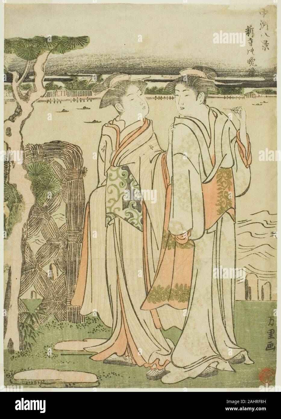 Katsushika Hokusai. Evening bell at Mii Temple. 1760–1849. Japan. Color woodblock print Stock Photo