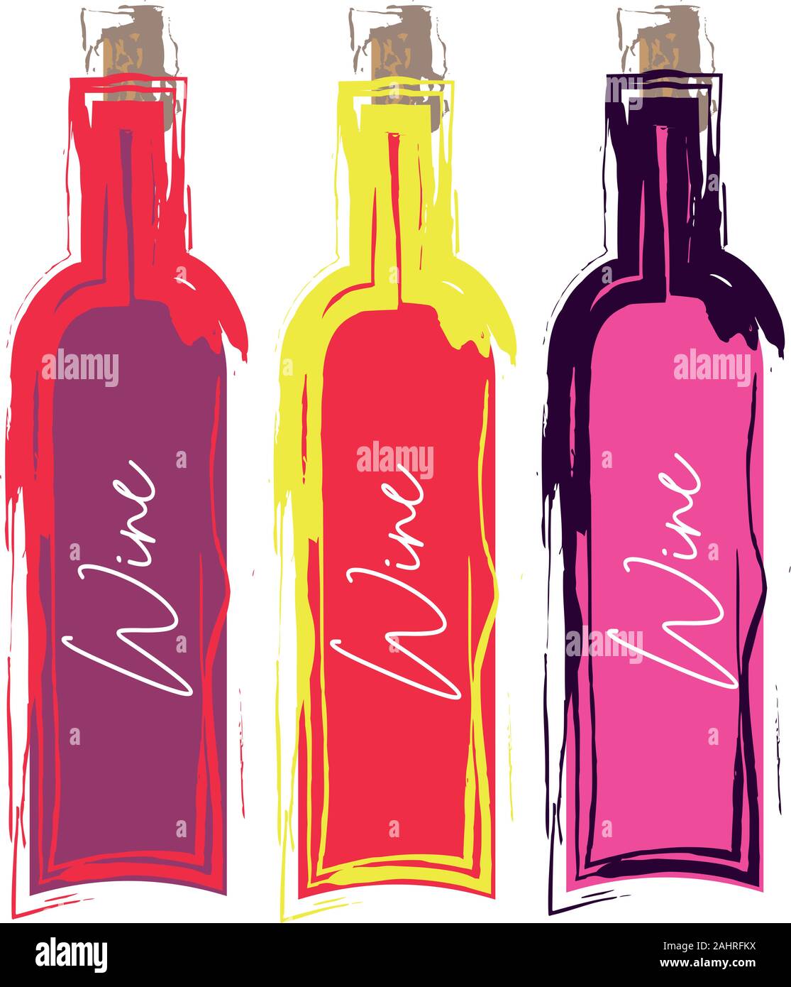3 Bottles of wine Vector drawing Stock Vector