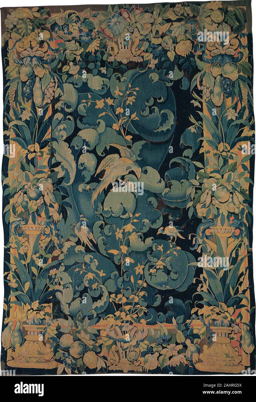 Large Leaf Verdure with Birds. 15451580. Flanders. Wool and silk, slit