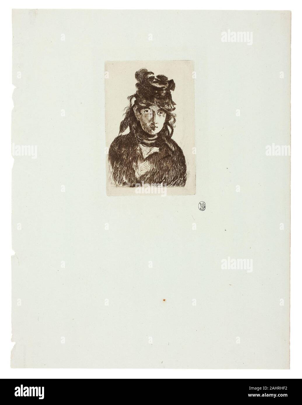 Édouard Manet. Berthe Morisot. 1872. France. Etching in brown on blue laid paper Stock Photo