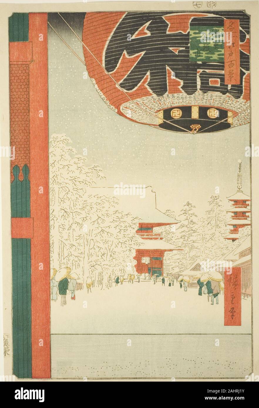 Utagawa Hiroshige. Kinryuzan Temple at Asakusa (Asakusa Kinryuzan), from the series One Hundred Famous Views of Edo (Meisho Edo hyakkei). 1856. Japan. Color woodblock print; oban Stock Photo