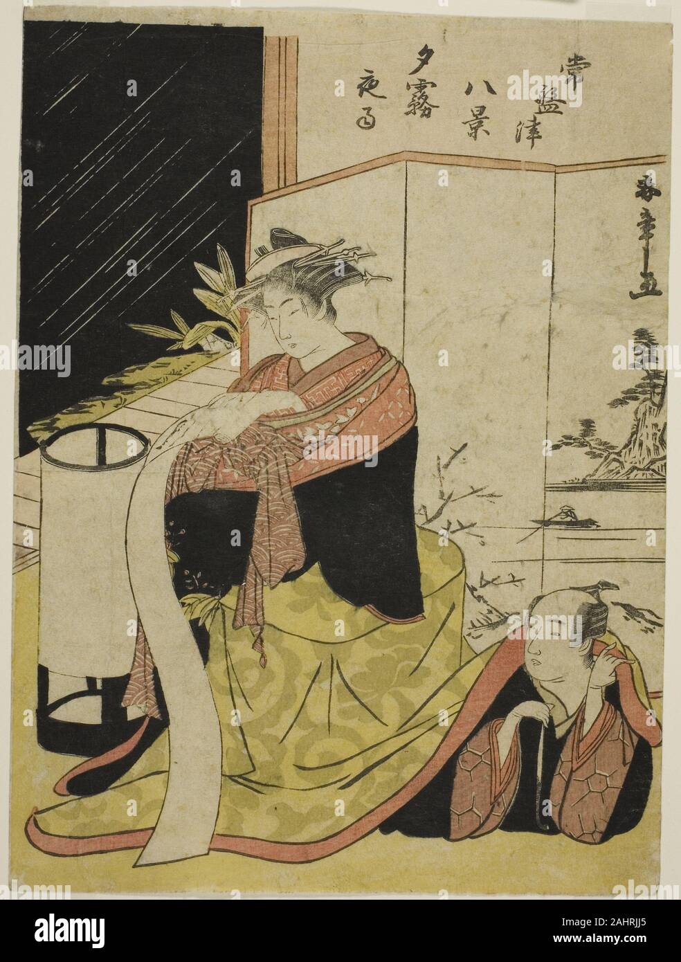 Katsukawa Shunsho. The Courtesan Yugiri and Her Lover Fujiya Izaemon, from the series Tokiwazu Hakkei. 1783–1787. Japan. Color woodblock print; chuban Stock Photo