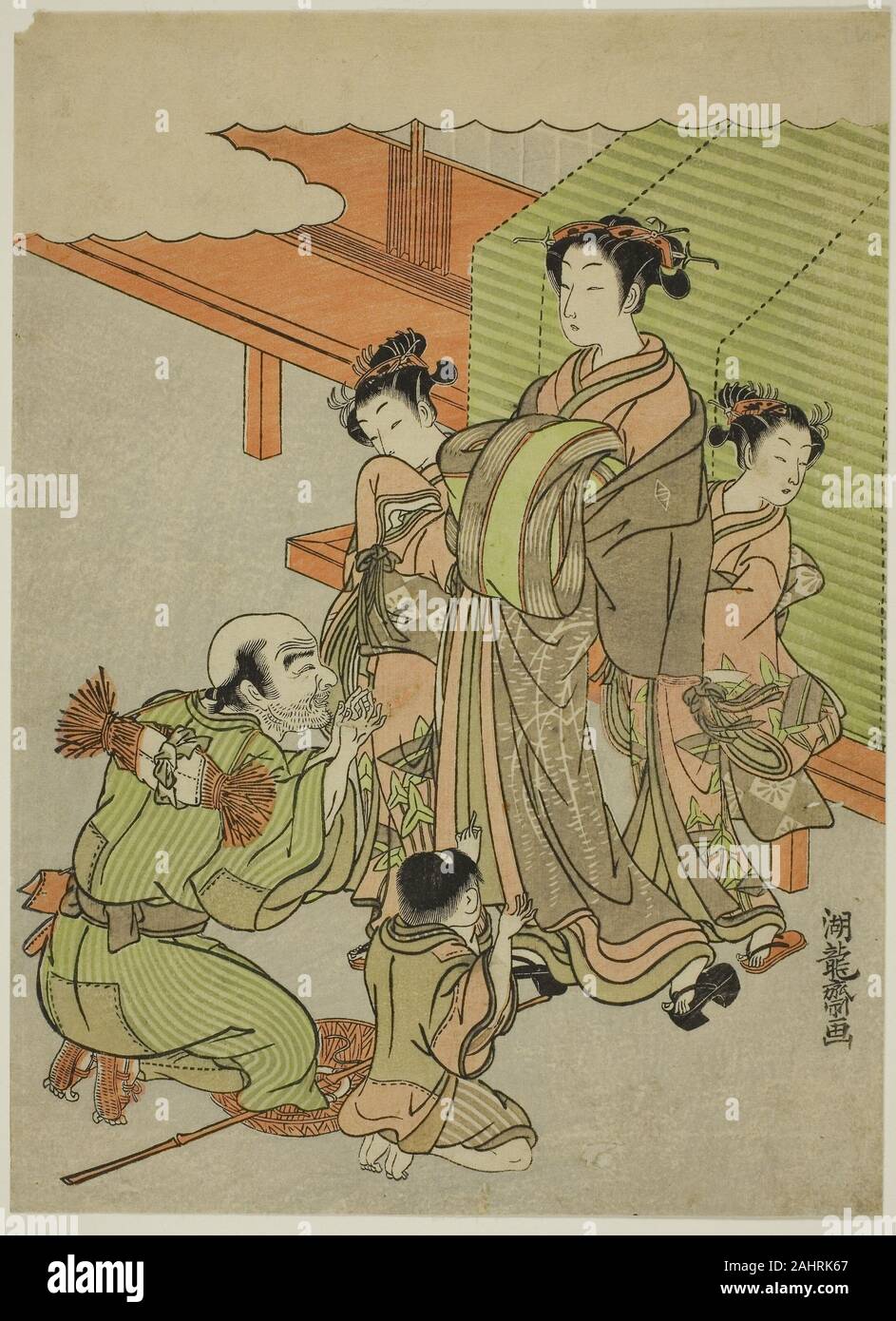 Isoda Koryusai. Begging for Alms. 1766–1776. Japan. Color woodblock print; chuban Stock Photo