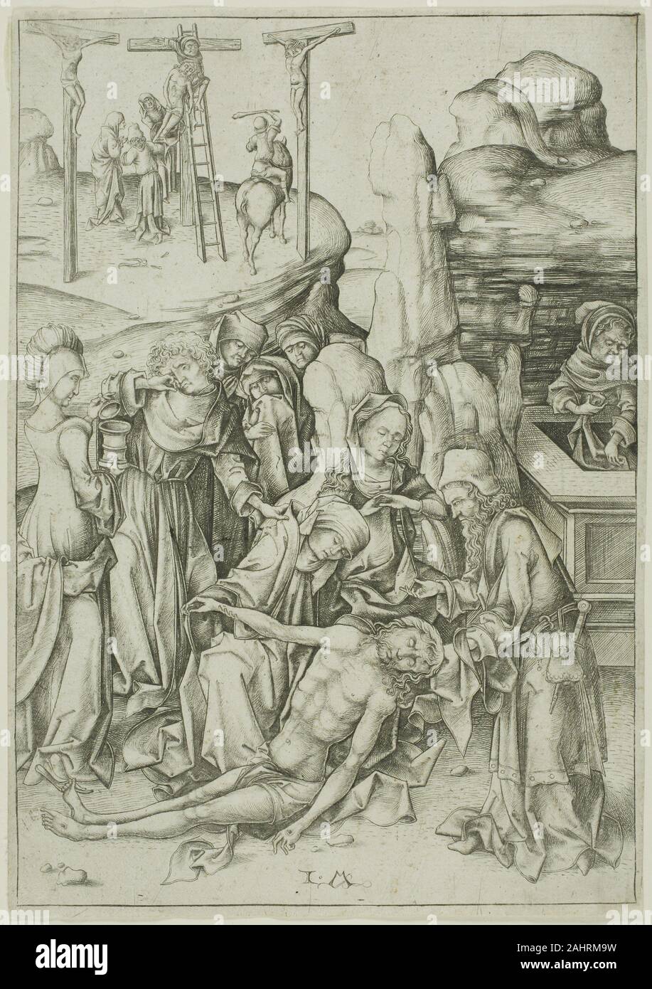 Israhel van Meckenem, the younger. The Lamentation. 1475–1485. Germany. Engraving, printed in black, on off-white laid paper Stock Photo