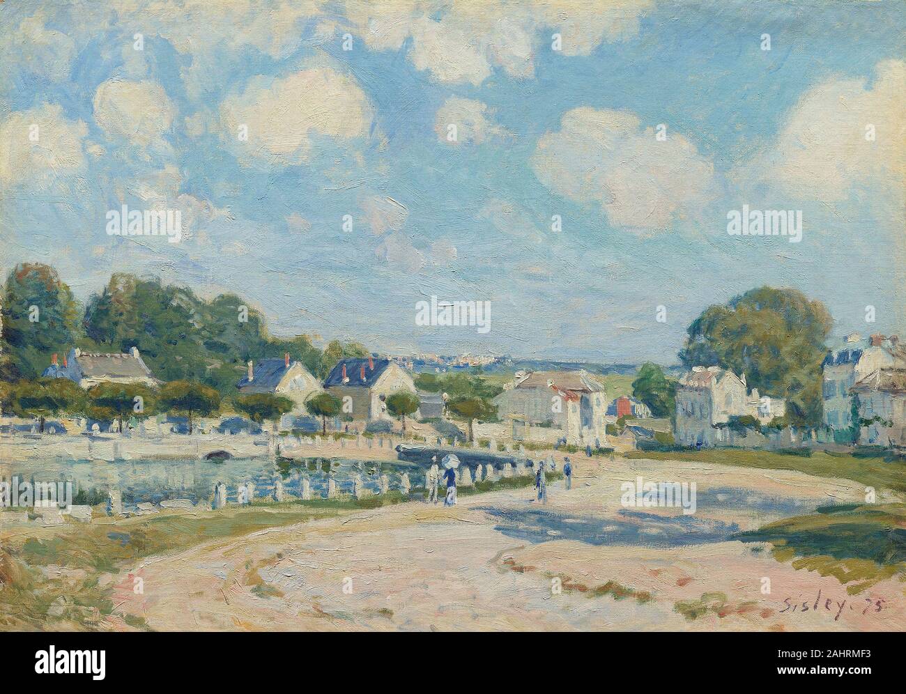 Alfred Sisley. Watering Place at Marly. 1875. France. Oil on canvas In 1875 Alfred Sisley moved to the village of Marly-le-Roi, so named because Louis XIV built an elegant country retreat there. The artist lived on the rue de l’Abreuvoir, which flanked the pool featured on the left of this canvas. The pool was all that remained of the water gardens that had been part of the king’s park. Of the original Impressionist group, Sisley remained most faithful to his early landscape subjects, spending most of his life painting in the villages along the Seine River, in the region referred to as the cra Stock Photo