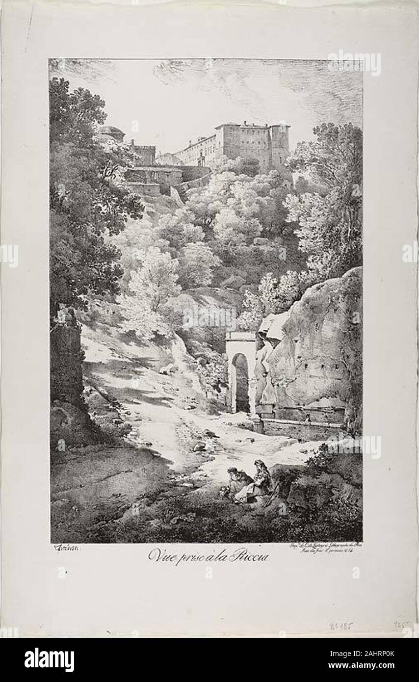 Claude Thiénon. View from La Riccia. 1817. France. Lithograph in black on ivory wove paper Stock Photo