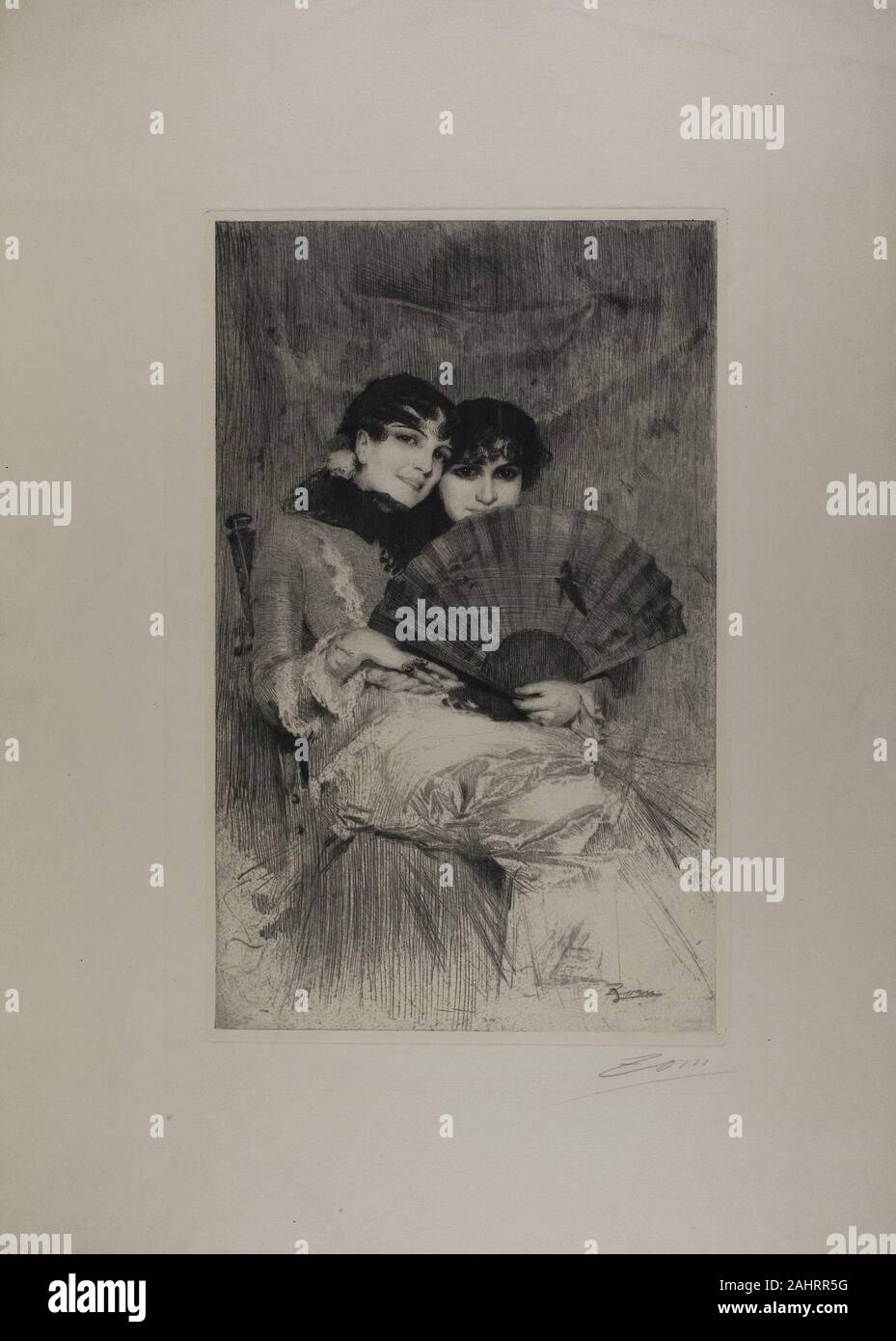Anders Zorn. The Cousins. 1883. Sweden. Etching on ivory wove paper Stock Photo