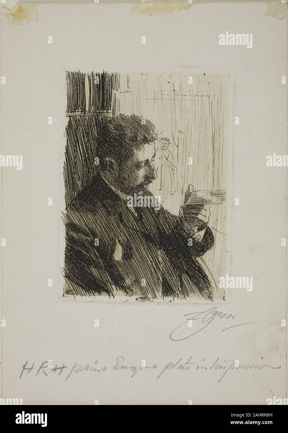 Anders Zorn. H. R. H. Prince Eugen of Sweden. 1891. Sweden. Etching on white wove paper Stock Photo