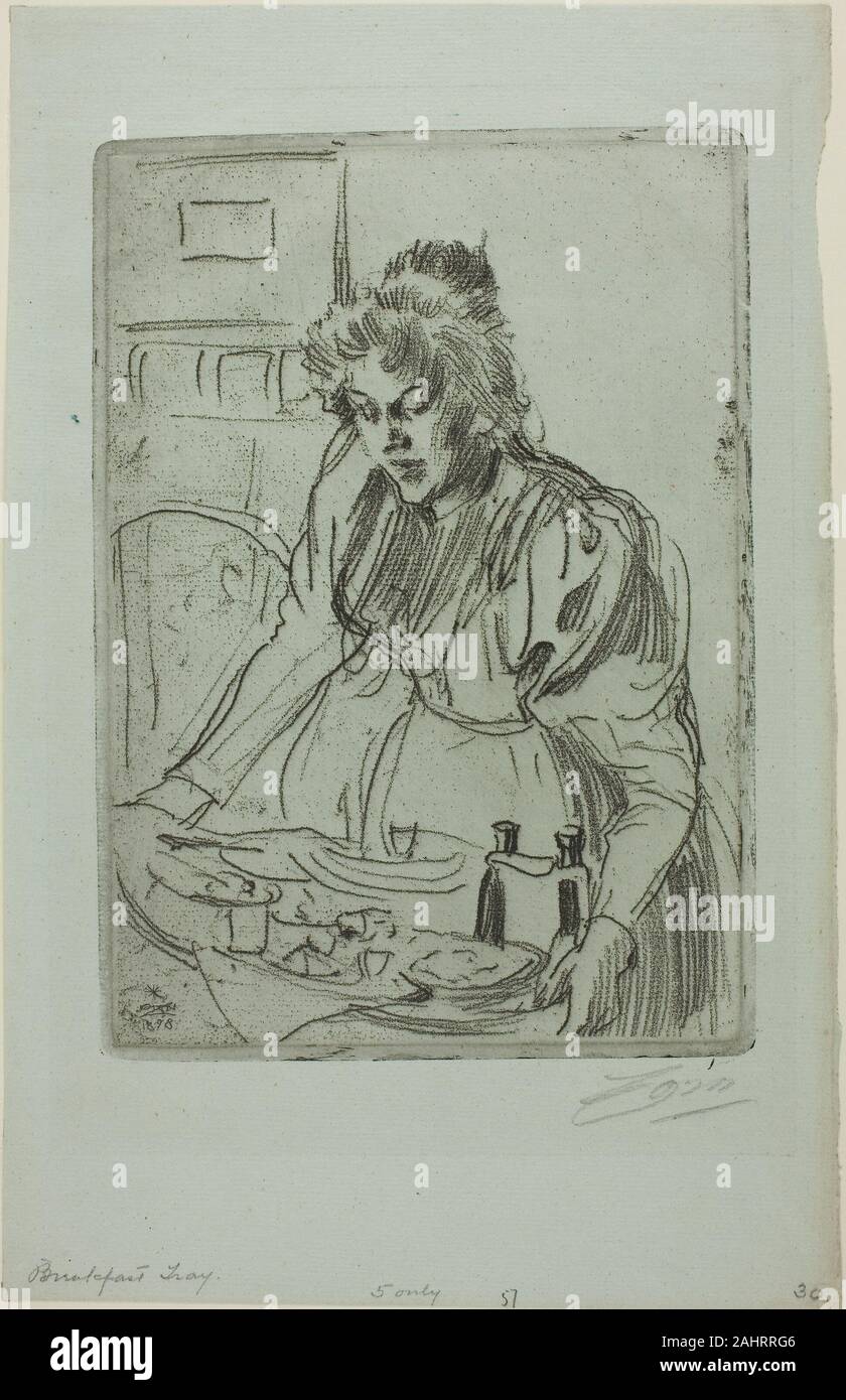 Anders Zorn. The Breakfast. 1898. Sweden. Soft ground etching on light blue laid paper Stock Photo