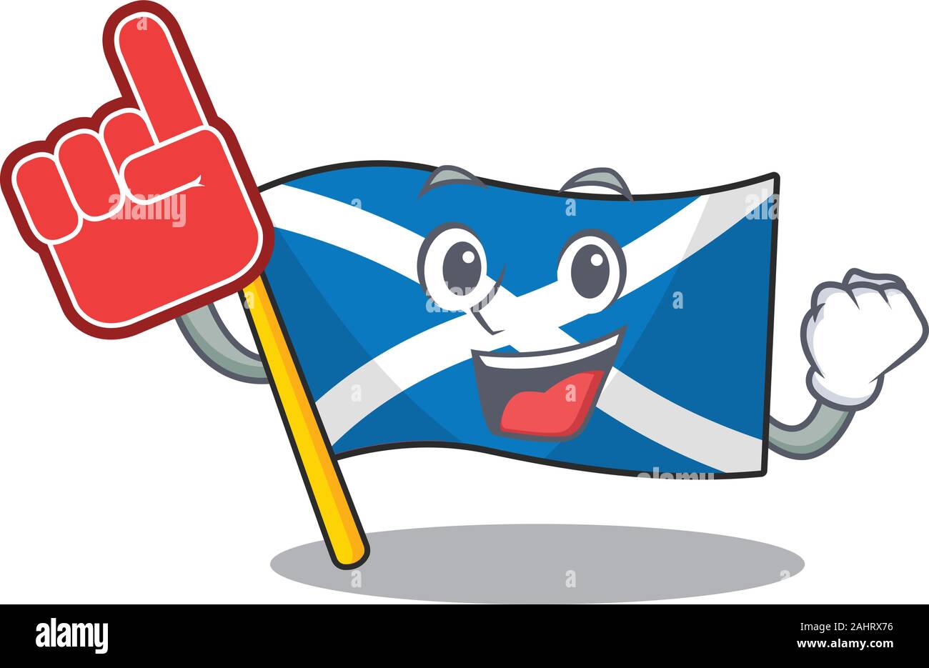 Flag scotland Scroll mascot cartoon style with Foam finger Stock Vector