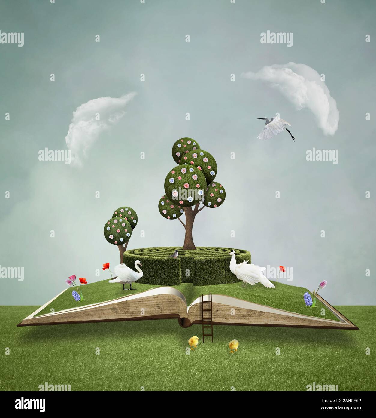 Green book in a surreal scenery Stock Photo