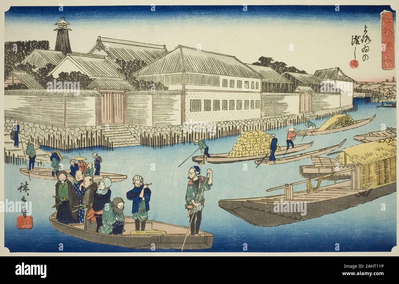Utagawa Hiroshige. The Yoroi Ferry (Yoroi no watashi), from the series Exceptional Views of Edo (Koto shokei). 1830–1844. Japan. Color woodblock print; oban Stock Photo