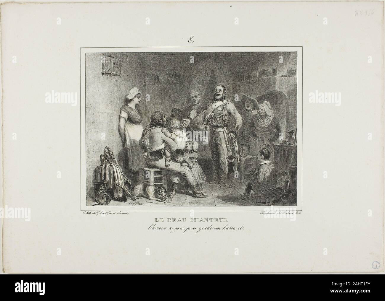 Denis Auguste Marie Raffet. The Best Singer. 1831. France. Lithograph in black on ivory wove paper Stock Photo