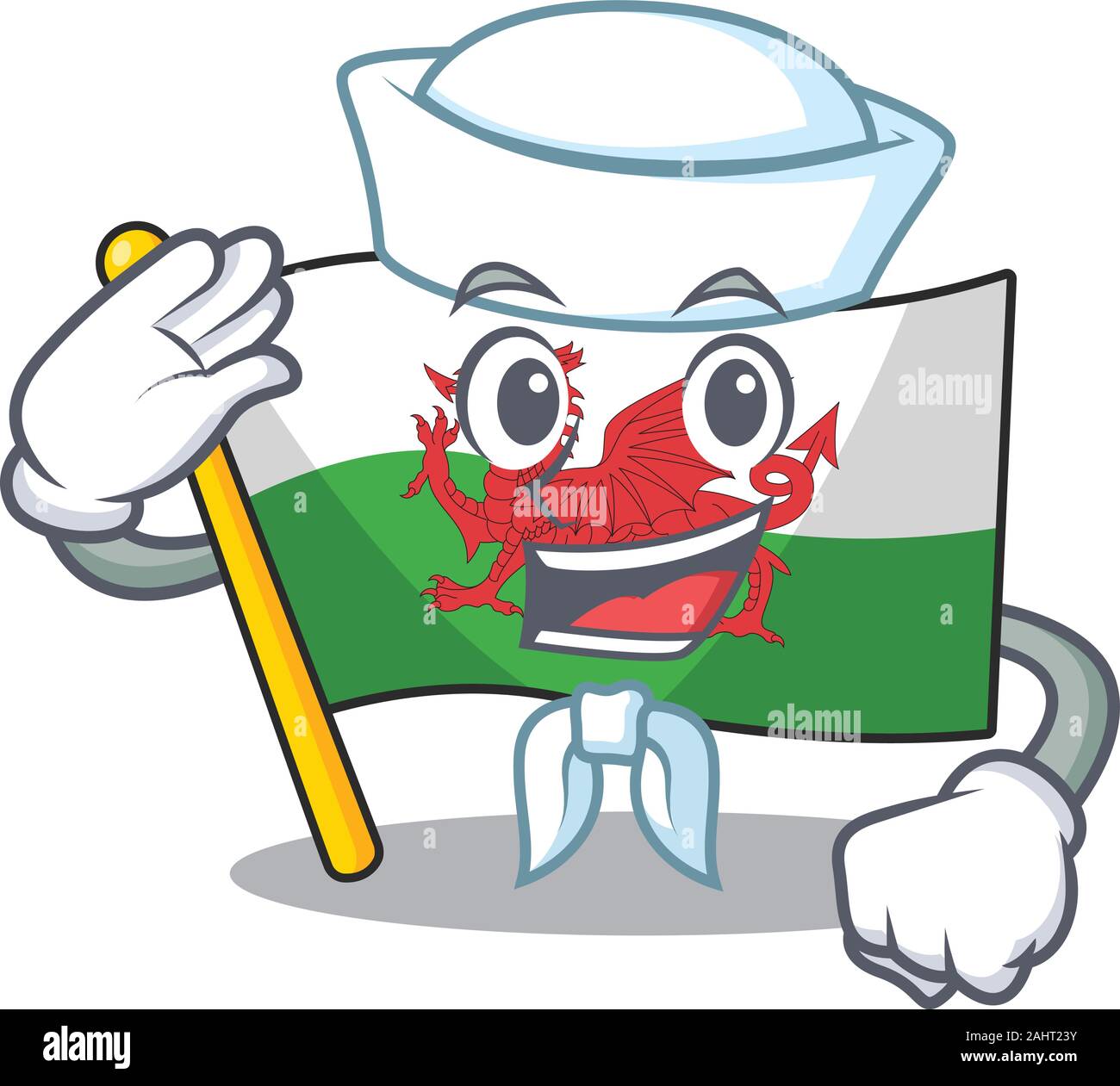An icon of flag wales Scroll Sailor cartoon character wearing hat Stock ...