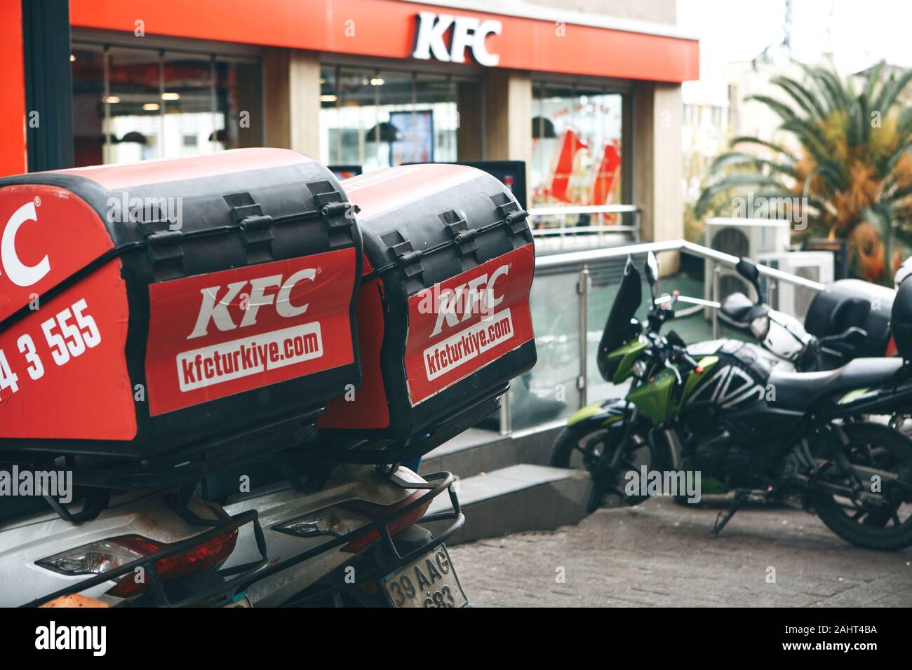 Istanbul, December 29, 2019 - KFC fast food restaurant food delivery Stock Photo