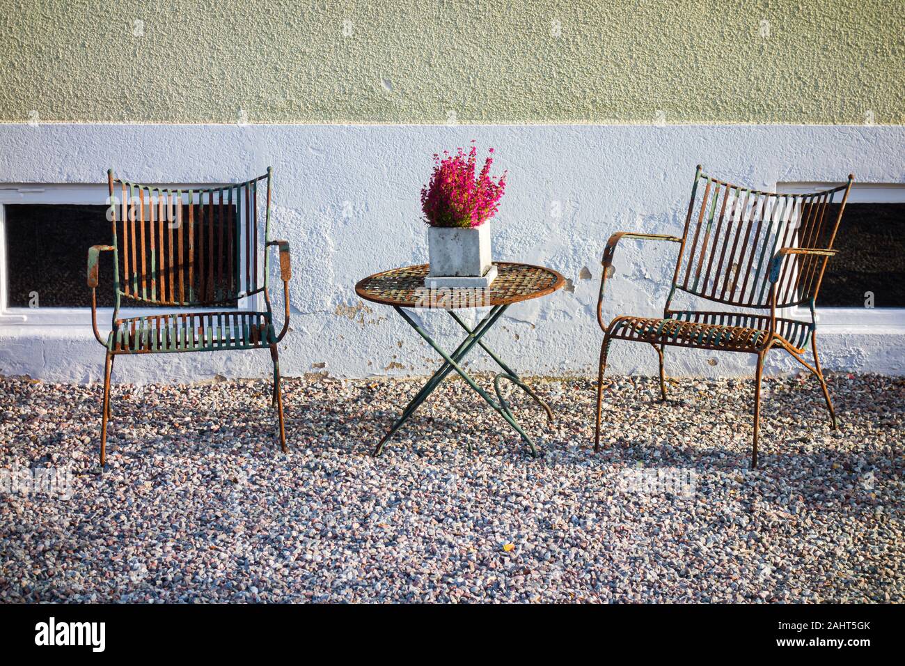 The outdoor furniture remains. Stock Photo